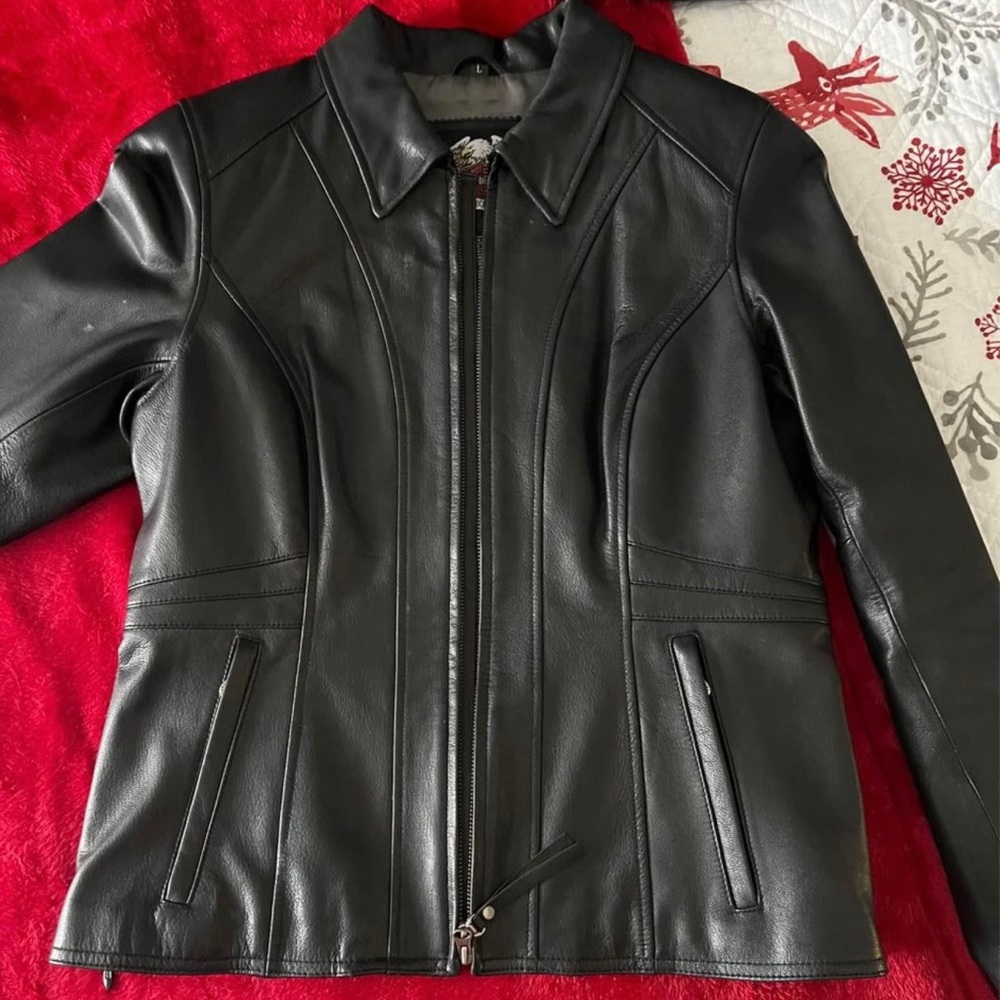 Harley Davidson Womens L Leather Embellished Swarovski Crystal Harley Shield